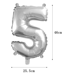 PF-20257  Číslo 5 strieborný balón 42cm